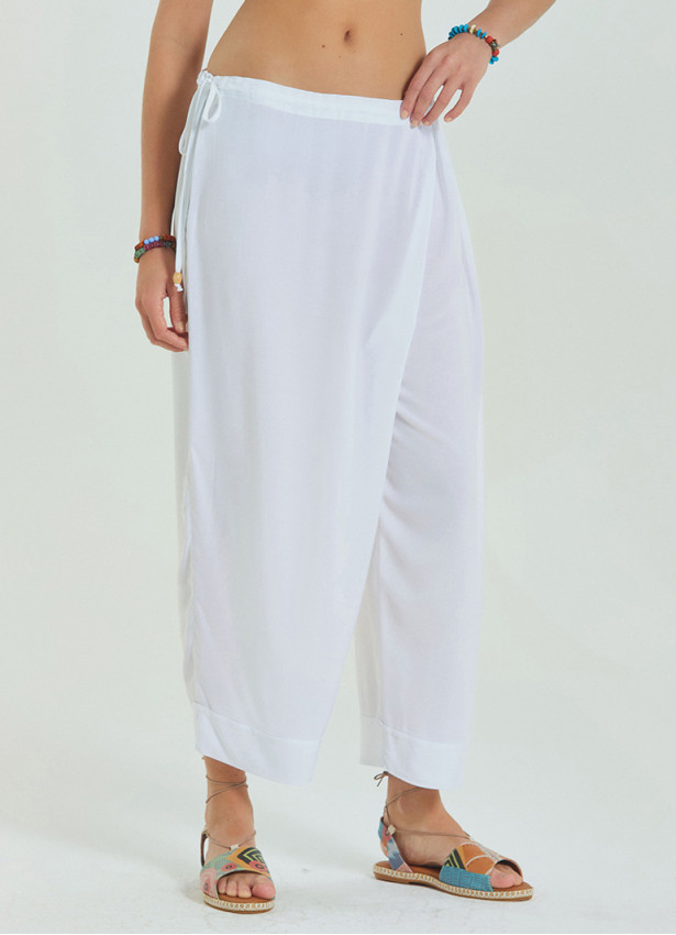 Adjustable Waist White Yoga Pants with Rope Detail 4582